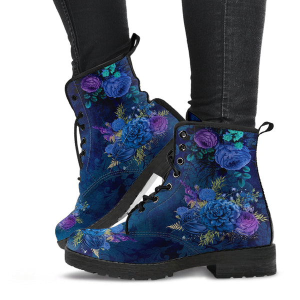 Combat Boots - Beautiful Flowers #101C | Women’s Black