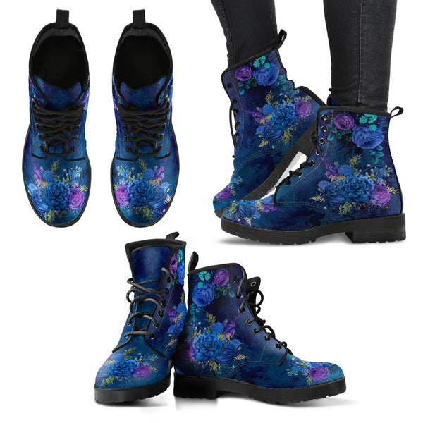 Combat Boots - Beautiful Flowers #101C | Women’s Black