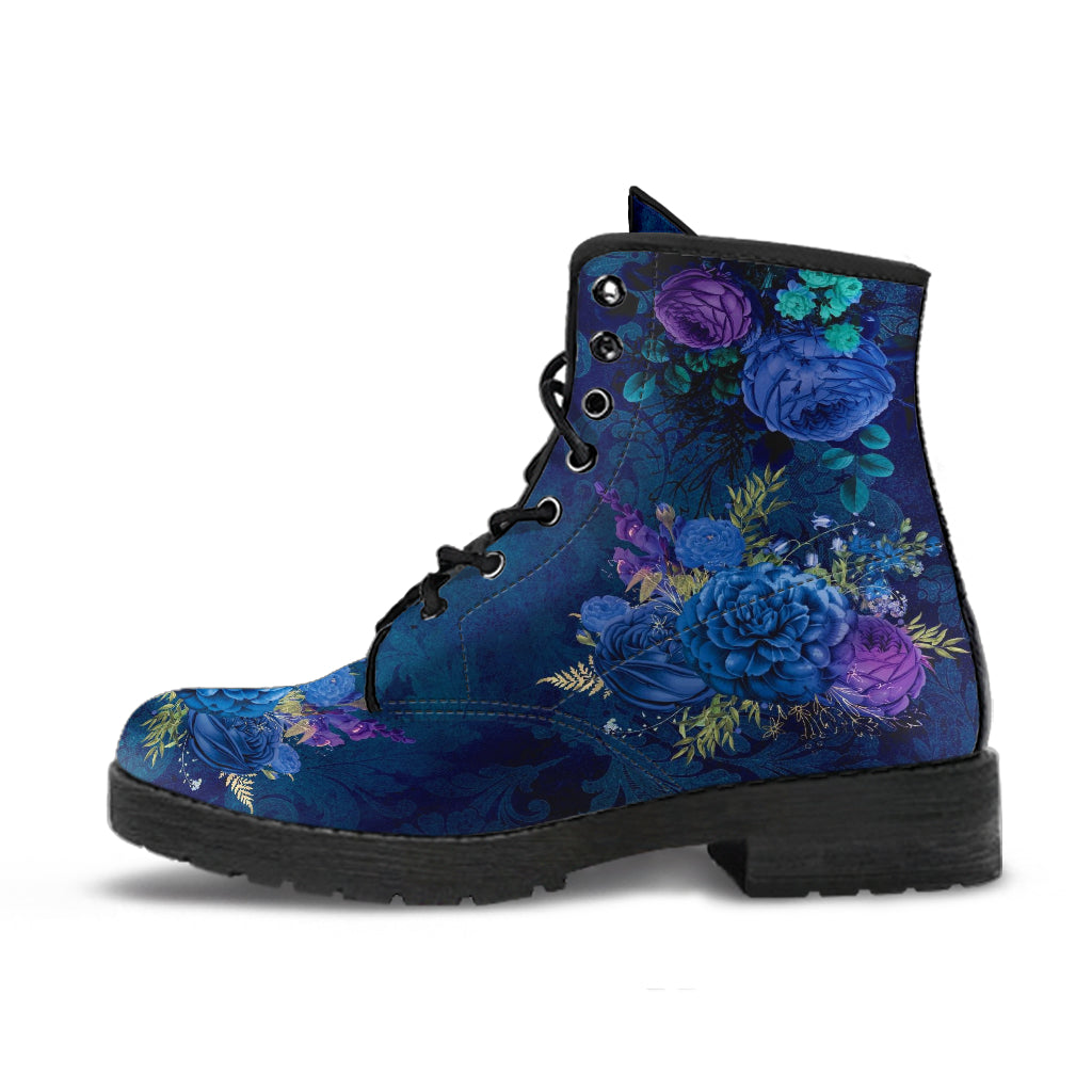Combat Boots - Beautiful Flowers #101C | Women’s Black