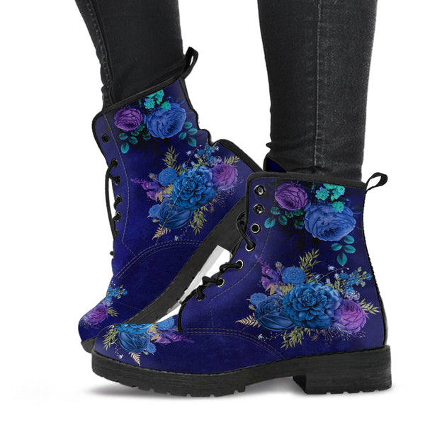 Combat Boots - Beautiful Flowers #101D | Women’s Black