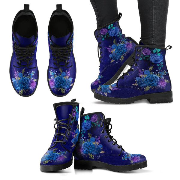 Combat Boots - Beautiful Flowers #101D | Women’s Black