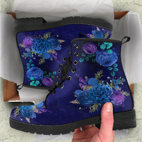 Combat Boots - Beautiful Flowers #101D | Women’s Black