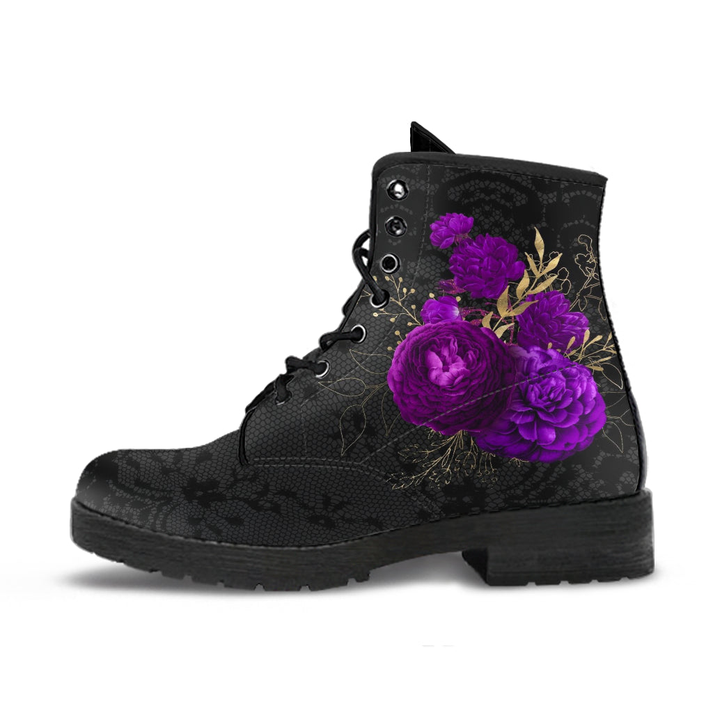 Combat Boots - Beautiful Flowers #102 | Women’s Black