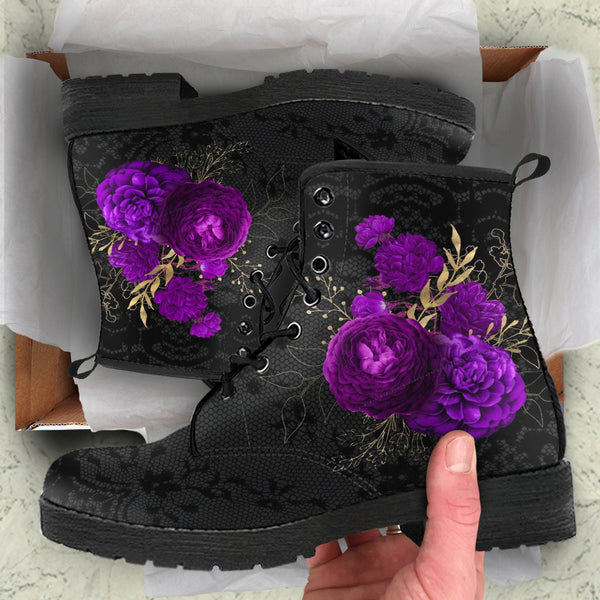 Combat Boots - Beautiful Flowers #102 | Women’s Black