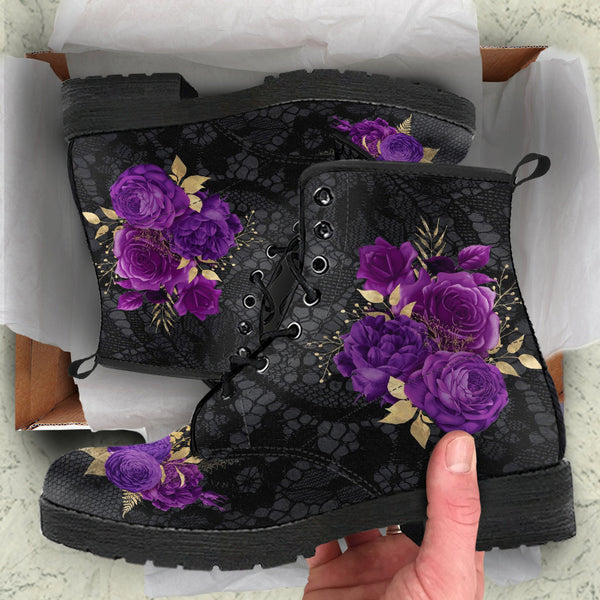 Combat Boots - Beautiful Flowers #102T | Women’s Black