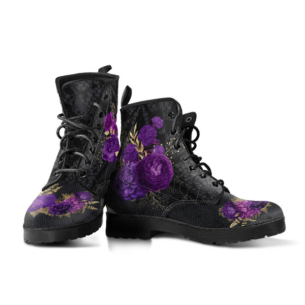 Combat Boots - Beautiful Flowers #102T | Women’s Black