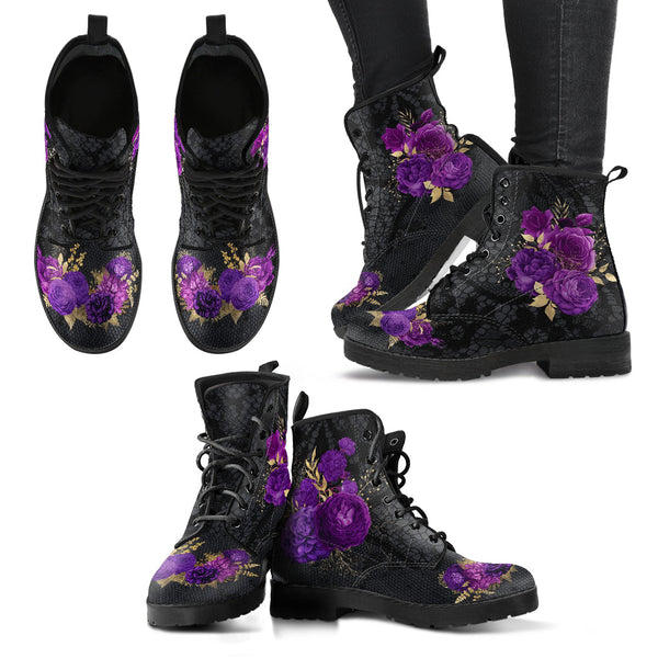 Combat Boots - Beautiful Flowers #102T | Women’s Black