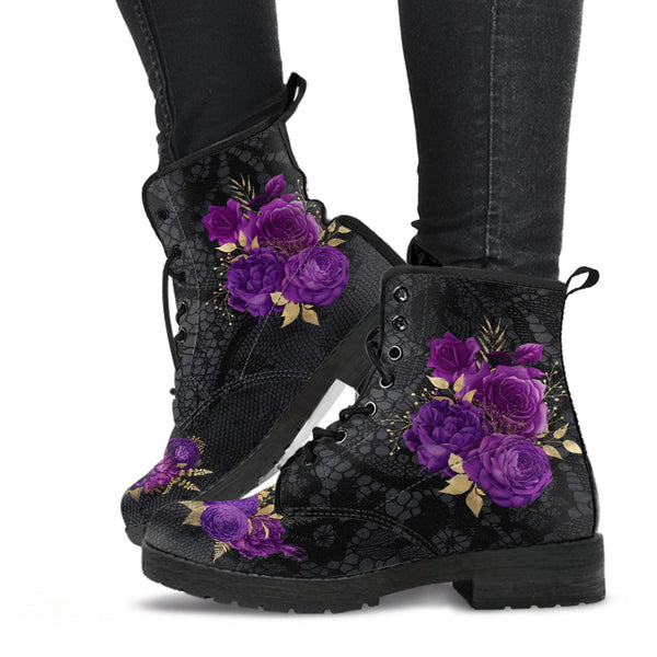 Combat Boots - Beautiful Flowers #102T | Women’s Black