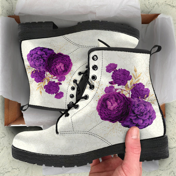 Combat Boots - Beautiful Flowers #104 Purple | Vegan