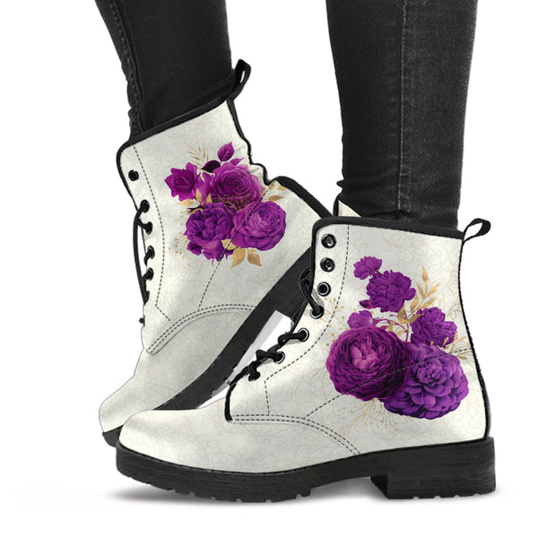 Combat Boots - Beautiful Flowers #104 Purple | Vegan