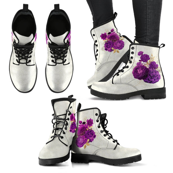 Combat Boots - Beautiful Flowers #104 Purple | Vegan