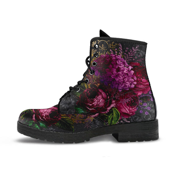 Combat Boots - Beautiful Flowers #105 Black | Vegan Leather