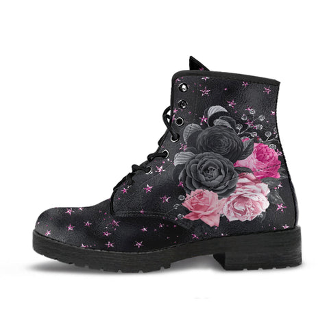 Combat Boots - Beautiful Flowers #109 Pink Stars