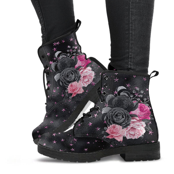 Combat Boots - Beautiful Flowers #109 Pink Stars