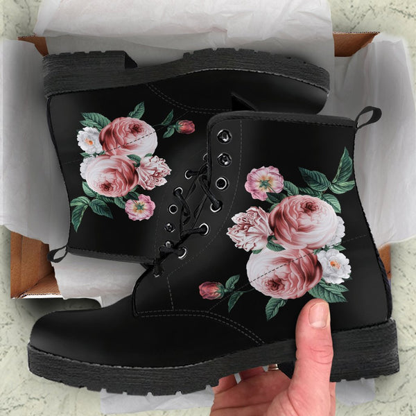 Combat Boots - Beautiful Flowers #11 Black | Women’s