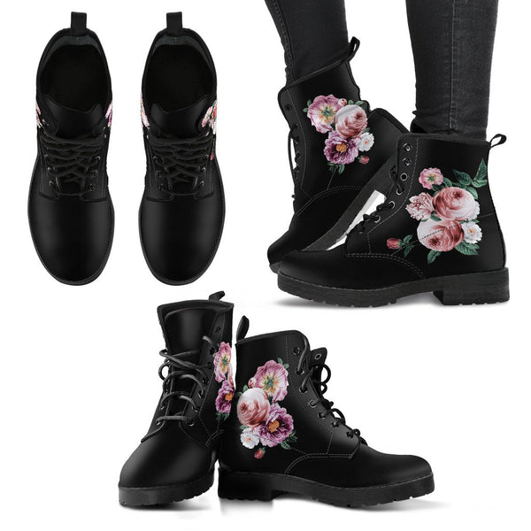 Combat Boots - Beautiful Flowers #11 Black | Women’s