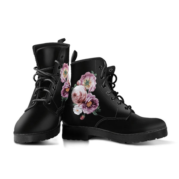 Combat Boots - Beautiful Flowers #11 Black | Women’s