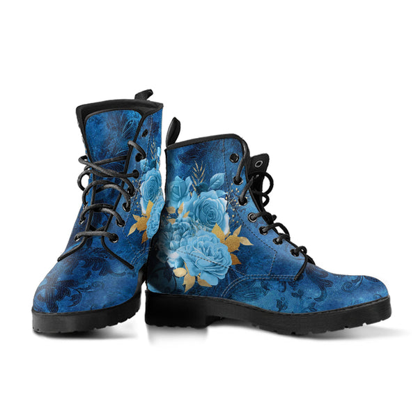 Combat Boots - Beautiful Flowers #111 Blue | Cute Aesthetic