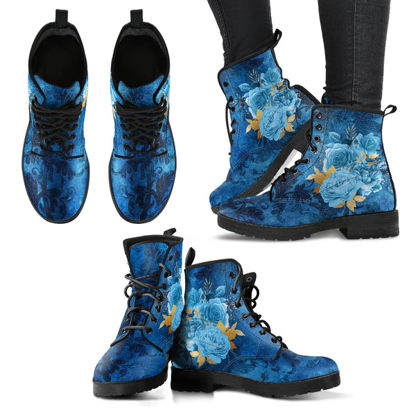 Combat Boots - Beautiful Flowers #111 Blue | Cute Aesthetic