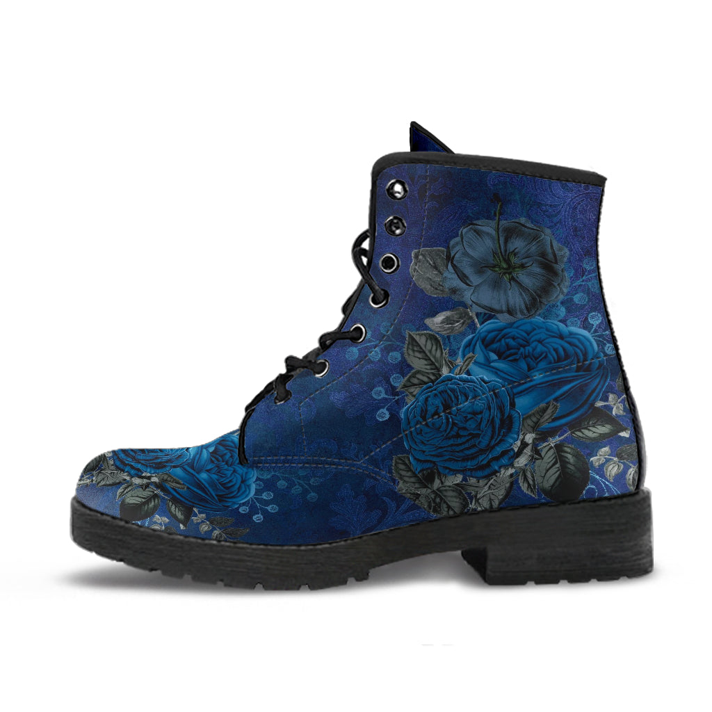 Combat Boots - Beautiful Flowers #112 Dark Blue | Cute