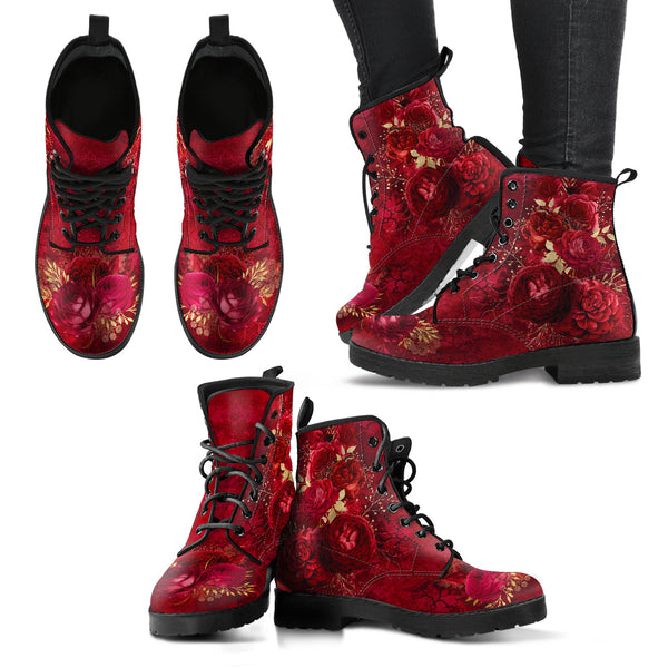 Combat Boots - Beautiful Flowers #113 Grunge Red | Cute
