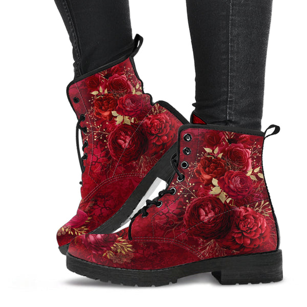 Combat Boots - Beautiful Flowers #113 Grunge Red | Cute