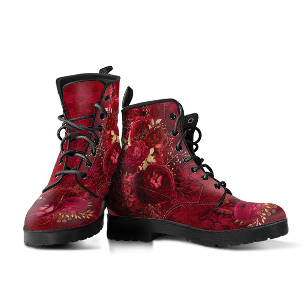 Combat Boots - Beautiful Flowers #113 Grunge Red | Cute