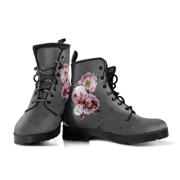 Combat Boots - Beautiful Flowers #12 Gray | Vegan Leather