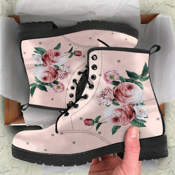 Combat Boots - Beautiful Flowers #13 Pink | Blush Pink Flat