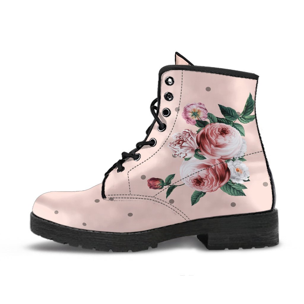 Combat Boots - Beautiful Flowers #13 Pink | Blush Pink Flat