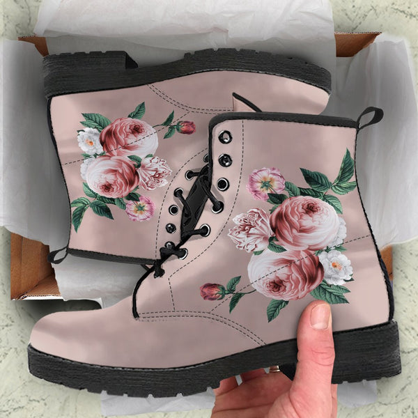 Combat Boots - Beautiful Flowers #14 Pink | Blush Pink Flat