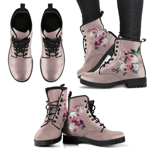 Combat Boots - Beautiful Flowers #14 Pink | Blush Pink Flat