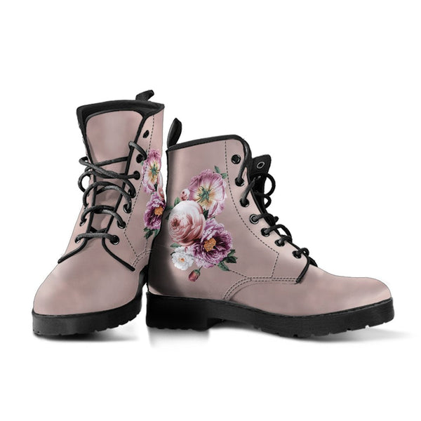 Combat Boots - Beautiful Flowers #14 Pink | Blush Pink Flat