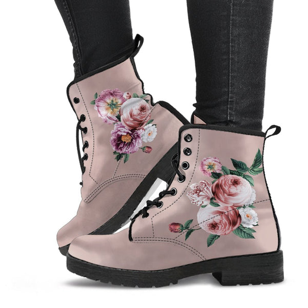 Combat Boots - Beautiful Flowers #14 Pink | Blush Pink Flat