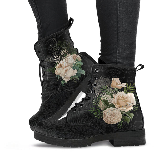 Combat Boots - Beautiful Flowers #21 | Women’s Black