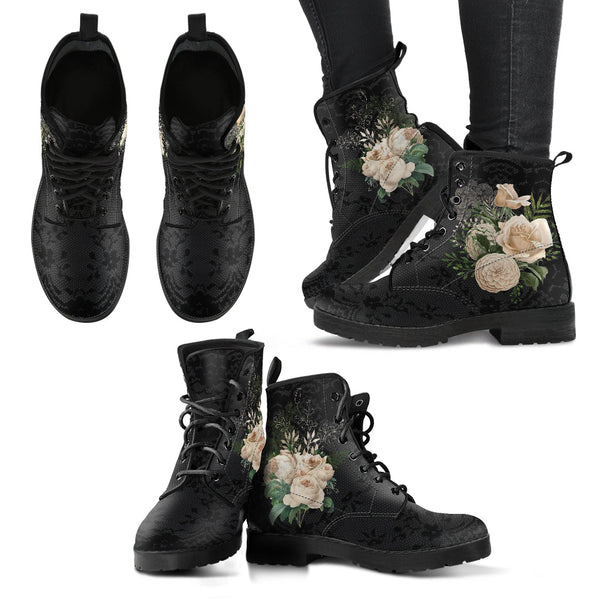 Combat Boots - Beautiful Flowers #21 | Women’s Black