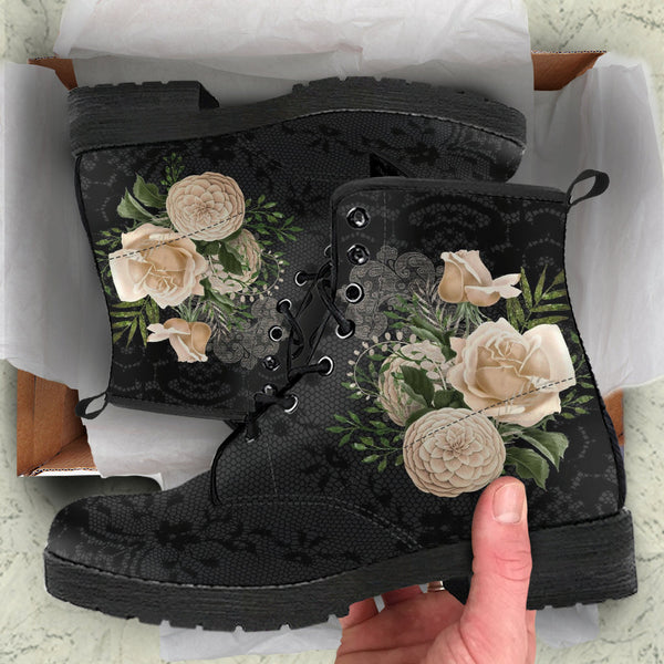 Combat Boots - Beautiful Flowers #21 | Women’s Black