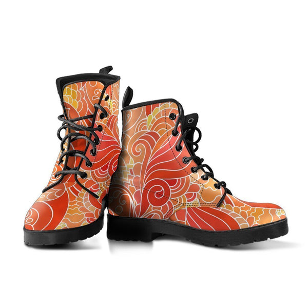 Combat Boots - Beautiful Orange Doodle | Vegan Leather Lace