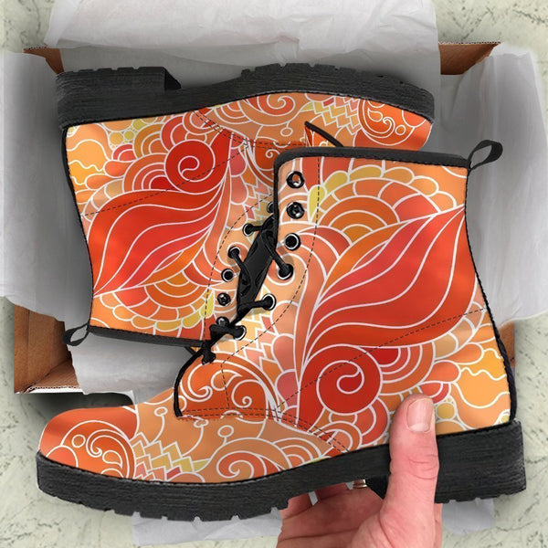 Combat Boots - Beautiful Orange Doodle | Vegan Leather Lace