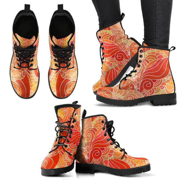 Combat Boots - Beautiful Orange Doodle | Vegan Leather Lace