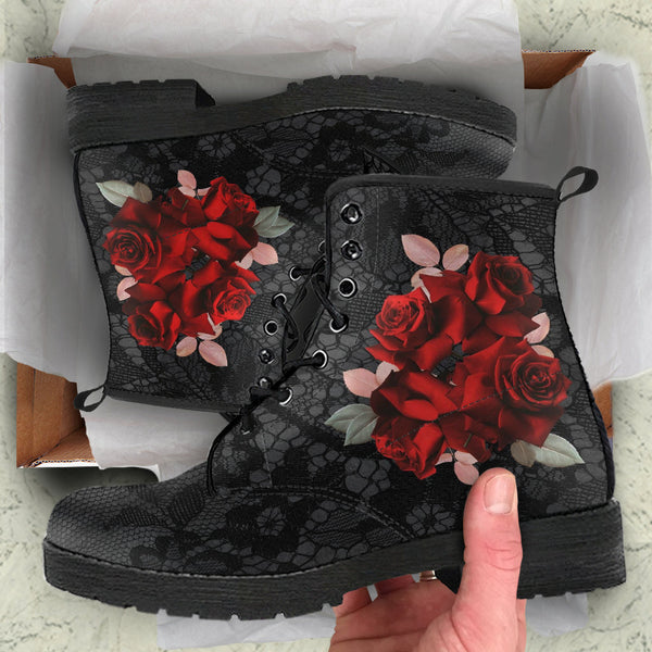 Combat Boots - Beautiful Red Roses #101 | Boho Shoes