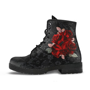 Combat Boots - Beautiful Red Roses #101 | Boho Shoes