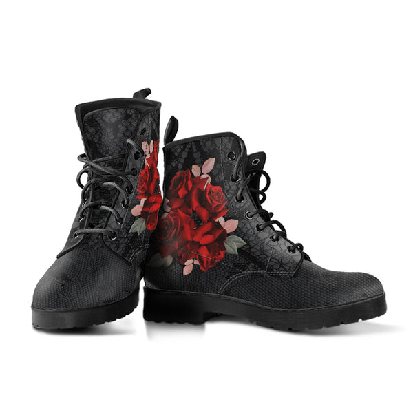 Combat Boots - Beautiful Red Roses #101 | Boho Shoes