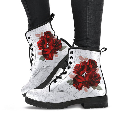 Combat Boots - Beautiful Red Roses #102 | Boho Shoes