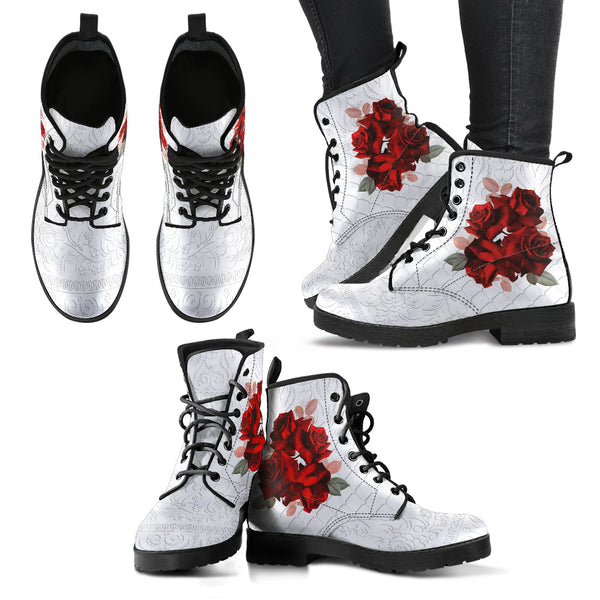 Combat Boots - Beautiful Red Roses #102 | Boho Shoes