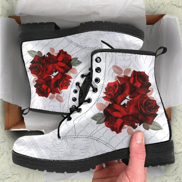 Combat Boots - Beautiful Red Roses #102 | Boho Shoes