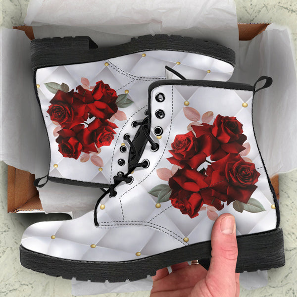 Combat Boots - Beautiful Red Roses #103 | Boho Shoes