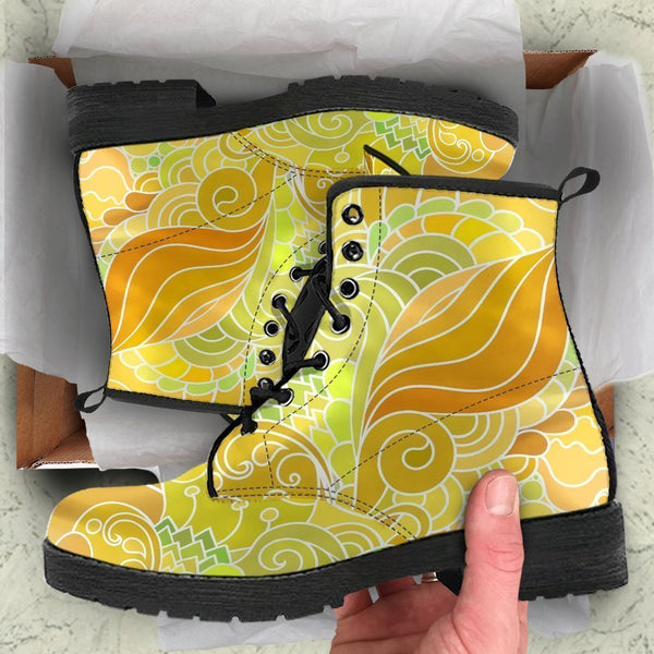 Combat Boots - Beautiful Yellow Doodle | Vegan Leather Lace