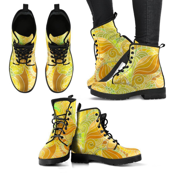 Combat Boots - Beautiful Yellow Doodle | Vegan Leather Lace