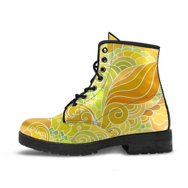 Combat Boots - Beautiful Yellow Doodle | Vegan Leather Lace